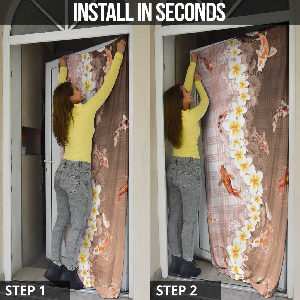 Hawaii And Japan Door Cover Plumeria Lei With Koi Fish Beige - Polynesian Pride