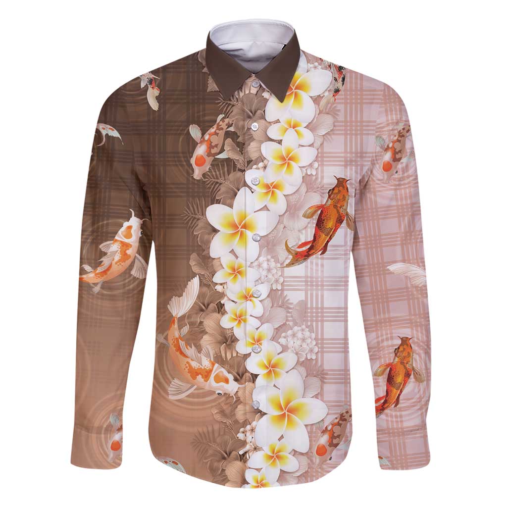 Hawaii And Japan Family Matching Mermaid Dress and Hawaiian Shirt Plumeria Lei With Koi Fish Beige - Polynesian Pride