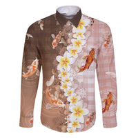 Hawaii And Japan Family Matching Off The Shoulder Long Sleeve Dress and Hawaiian Shirt Plumeria Lei With Koi Fish Beige - Polynesian Pride