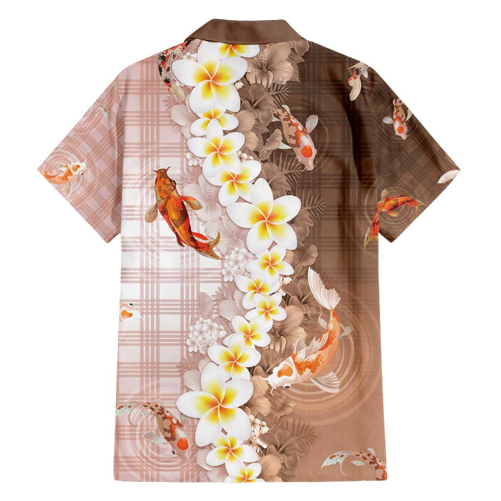 Hawaii And Japan Family Matching Short Sleeve Bodycon Dress and Hawaiian Shirt Plumeria Lei With Koi Fish Beige - Polynesian Pride