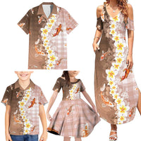 Hawaii And Japan Family Matching Summer Maxi Dress and Hawaiian Shirt Plumeria Lei With Koi Fish Beige - Polynesian Pride