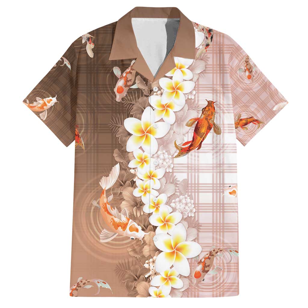 Hawaii And Japan Family Matching Summer Maxi Dress and Hawaiian Shirt Plumeria Lei With Koi Fish Beige - Polynesian Pride