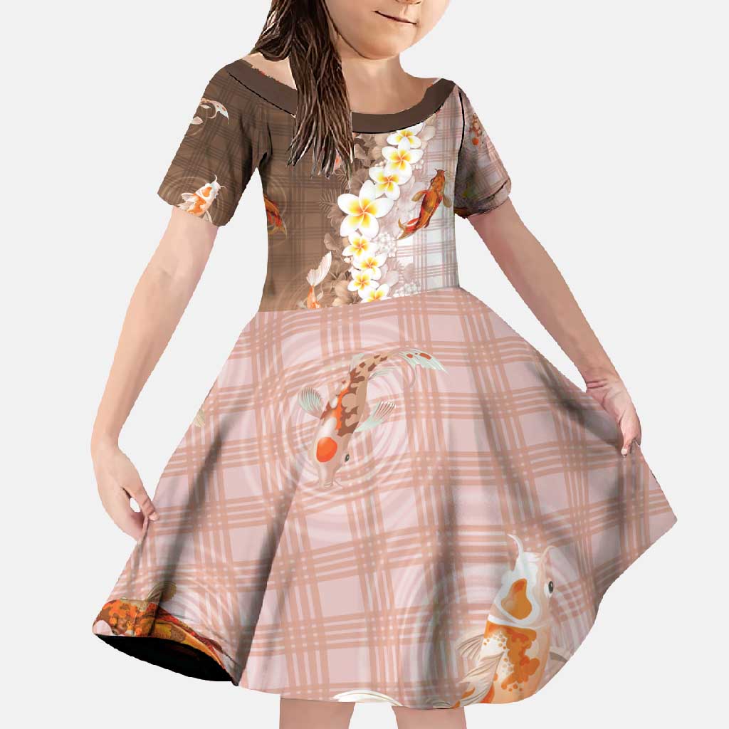 Hawaii And Japan Family Matching Tank Maxi Dress and Hawaiian Shirt Plumeria Lei With Koi Fish Beige - Polynesian Pride