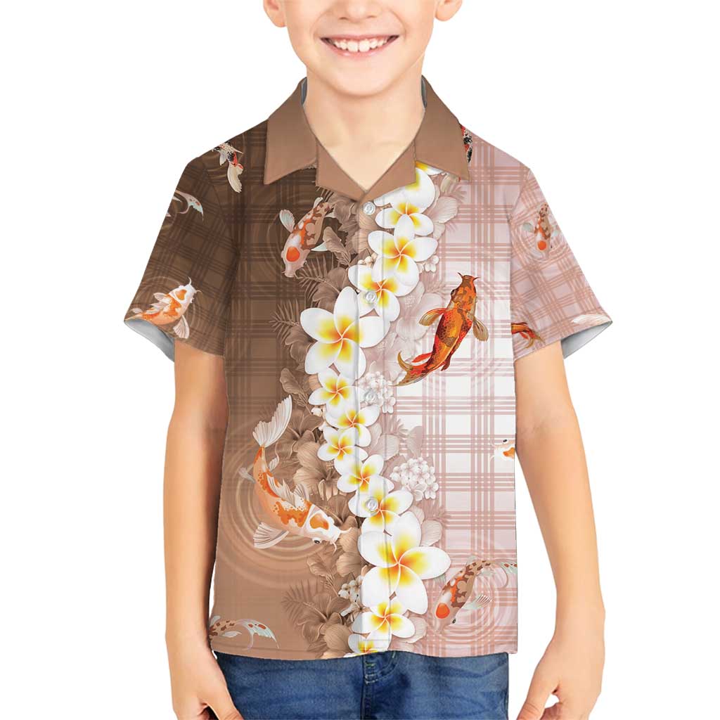 Hawaii And Japan Family Matching Tank Maxi Dress and Hawaiian Shirt Plumeria Lei With Koi Fish Beige - Polynesian Pride