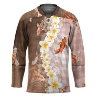 Hawaii And Japan Hockey Jersey Plumeria Lei With Koi Fish Beige - Polynesian Pride