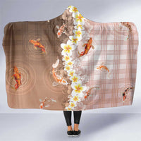 Hawaii And Japan Hooded Blanket Plumeria Lei With Koi Fish Beige - Polynesian Pride