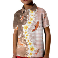Hawaii And Japan Kid Polo Shirt Plumeria Lei With Koi Fish Beige - Polynesian Pride