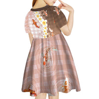 Hawaii And Japan Kid Short Sleeve Dress Plumeria Lei With Koi Fish Beige - Polynesian Pride
