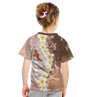Hawaii And Japan Kid T Shirt Plumeria Lei With Koi Fish Beige - Polynesian Pride