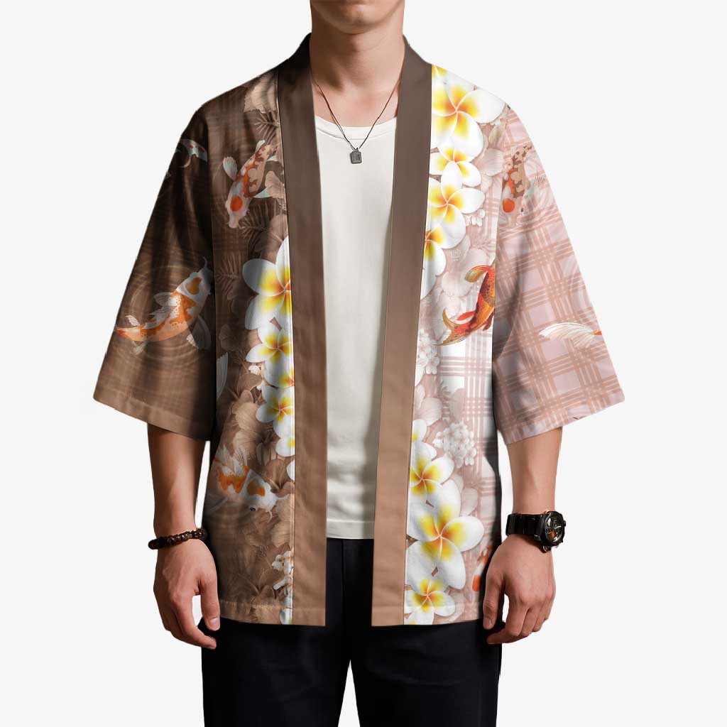 Hawaii And Japan Kimono Plumeria Lei With Koi Fish Beige - Polynesian Pride