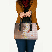 Hawaii And Japan Leather Bag Plumeria Lei With Koi Fish Beige - Polynesian Pride