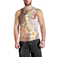 Hawaii And Japan Men Tank Top Plumeria Lei With Koi Fish Beige - Polynesian Pride