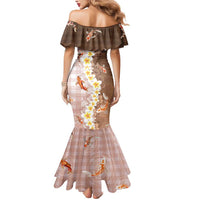 Hawaii And Japan Mermaid Dress Plumeria Lei With Koi Fish Beige - Polynesian Pride