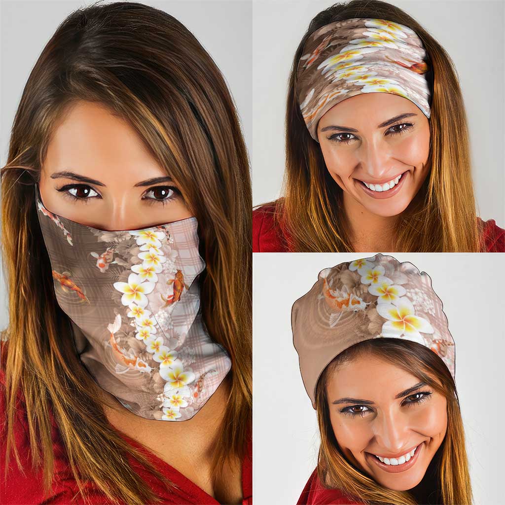 Hawaii And Japan Neck Gaiter Plumeria Lei With Koi Fish Beige - Polynesian Pride