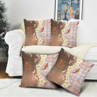 Hawaii And Japan Pillow Cover Plumeria Lei With Koi Fish Beige - Polynesian Pride