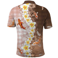 Hawaii And Japan Polo Shirt Plumeria Lei With Koi Fish Beige - Polynesian Pride