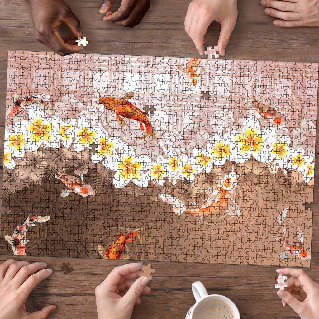 Hawaii And Japan Puzzle Plumeria Lei With Koi Fish Beige - Polynesian Pride