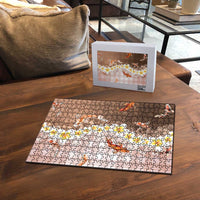 Hawaii And Japan Puzzle Plumeria Lei With Koi Fish Beige - Polynesian Pride