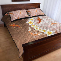 Hawaii And Japan Quilt Bed Set Plumeria Lei With Koi Fish Beige - Polynesian Pride