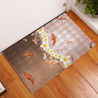 Hawaii And Japan Rubber Doormat Plumeria Lei With Koi Fish Beige - Polynesian Pride