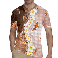 Hawaii And Japan Rugby Jersey Plumeria Lei With Koi Fish Beige - Polynesian Pride