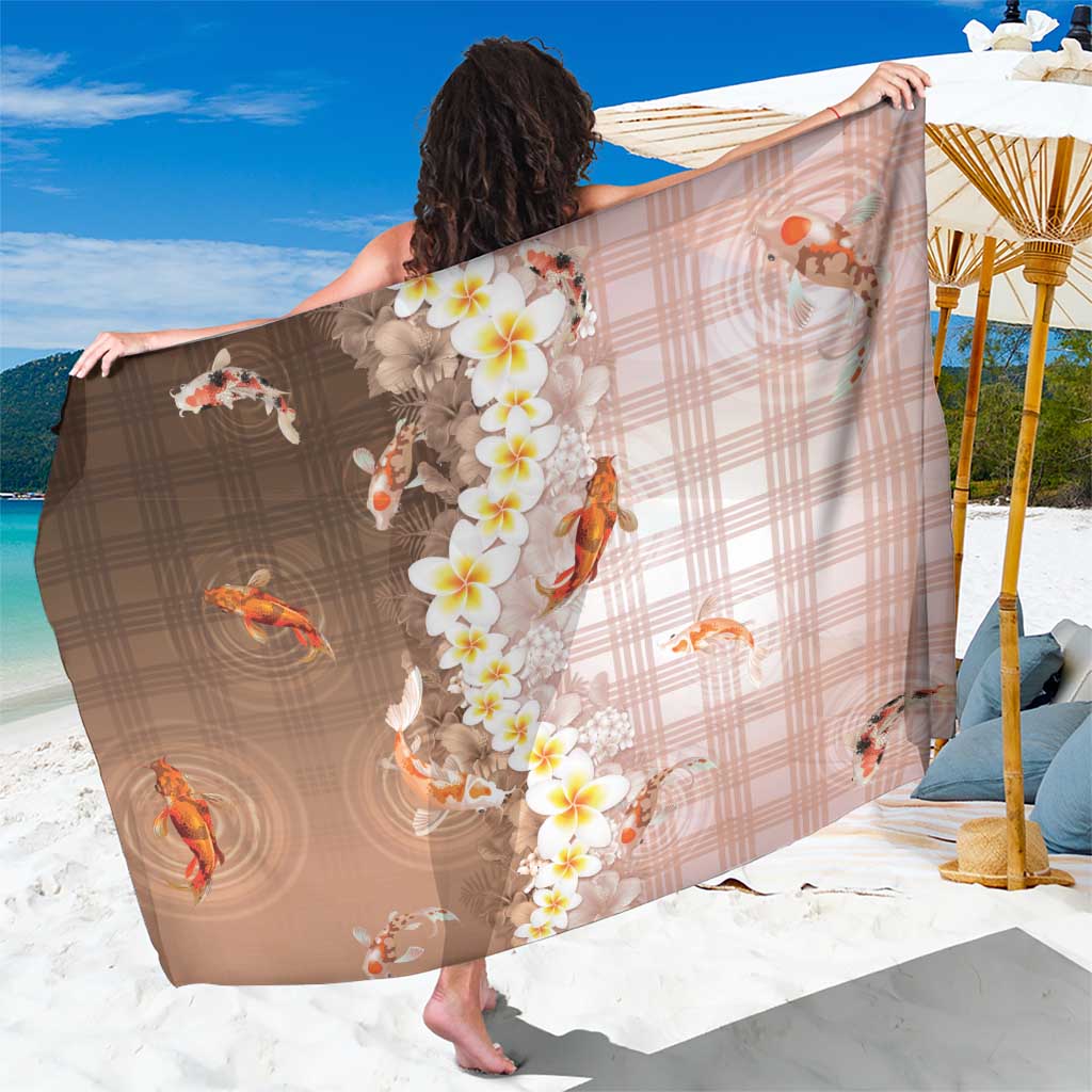 Hawaii And Japan Sarong Plumeria Lei With Koi Fish Beige - Polynesian Pride