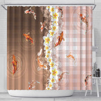 Hawaii And Japan Shower Curtain Plumeria Lei With Koi Fish Beige - Polynesian Pride