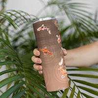 Hawaii And Japan Skinny Tumbler Plumeria Lei With Koi Fish Beige - Polynesian Pride