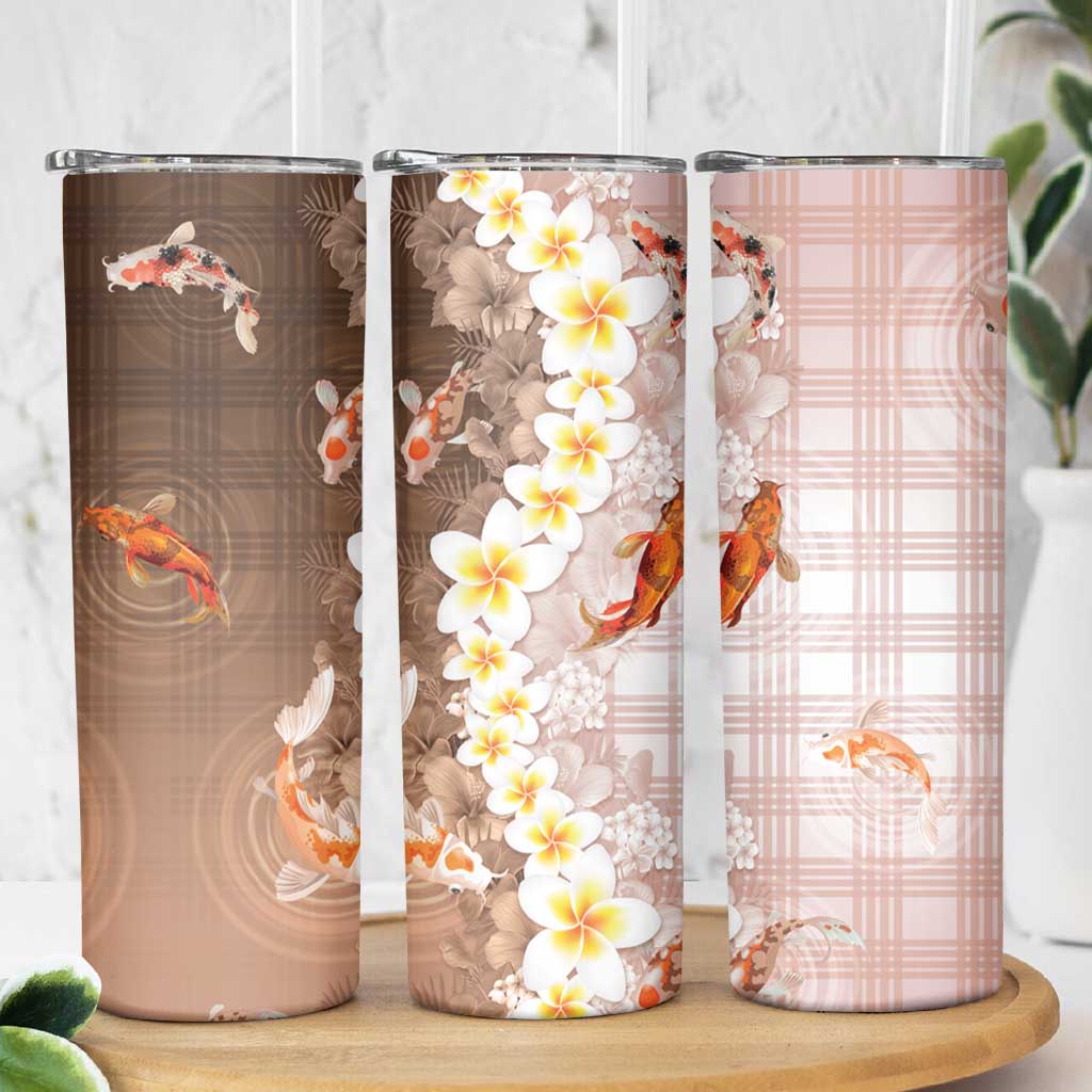Hawaii And Japan Skinny Tumbler Plumeria Lei With Koi Fish Beige - Polynesian Pride