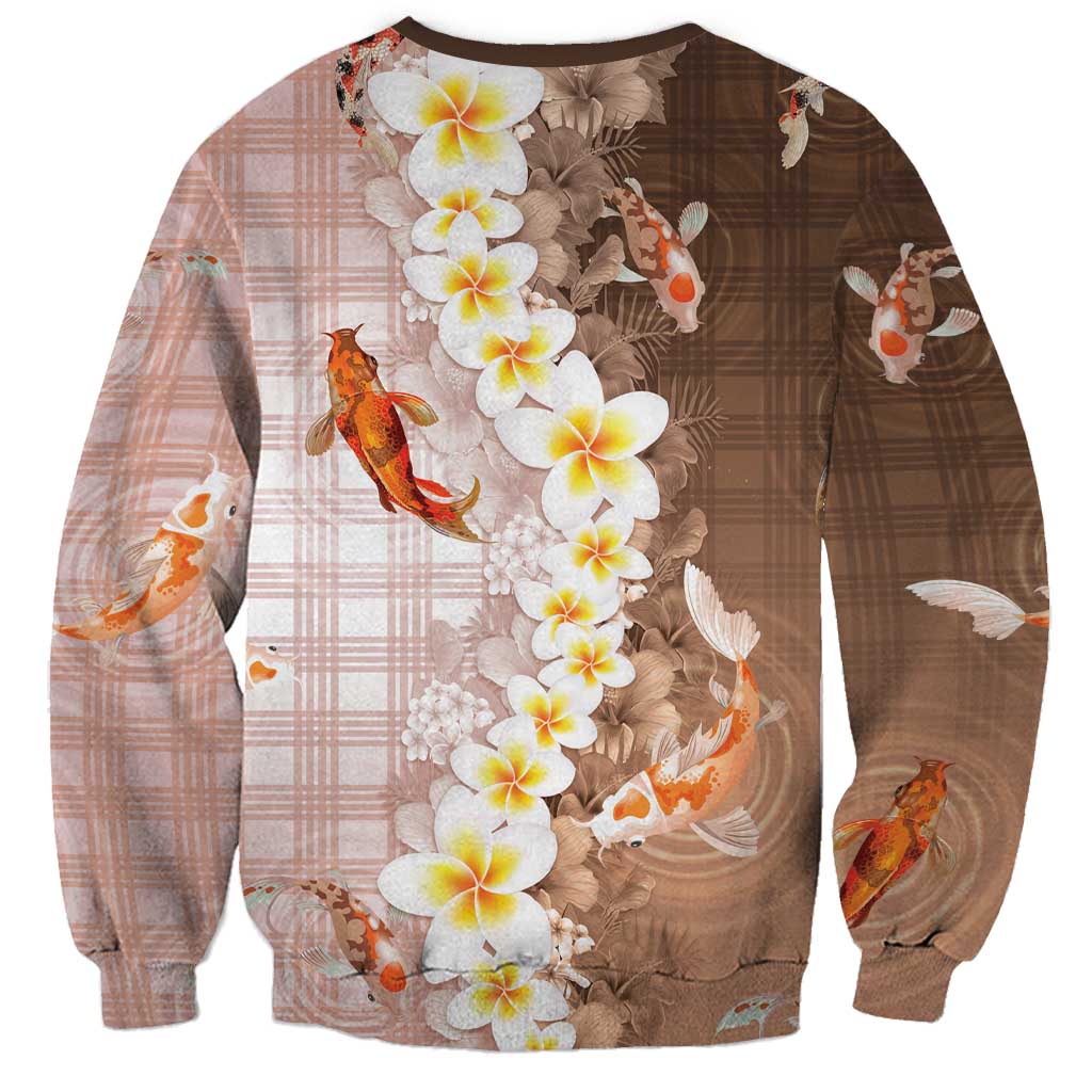 Hawaii And Japan Sweatshirt Plumeria Lei With Koi Fish Beige - Polynesian Pride