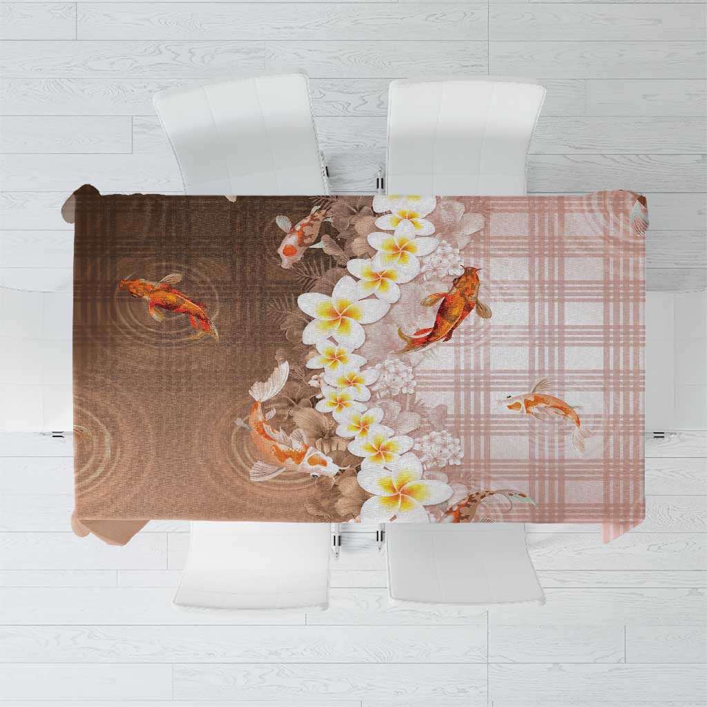 Hawaii And Japan Tablecloth Plumeria Lei With Koi Fish Beige - Polynesian Pride