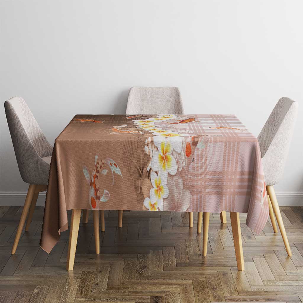 Hawaii And Japan Tablecloth Plumeria Lei With Koi Fish Beige - Polynesian Pride