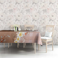 Hawaii And Japan Tablecloth Plumeria Lei With Koi Fish Beige - Polynesian Pride