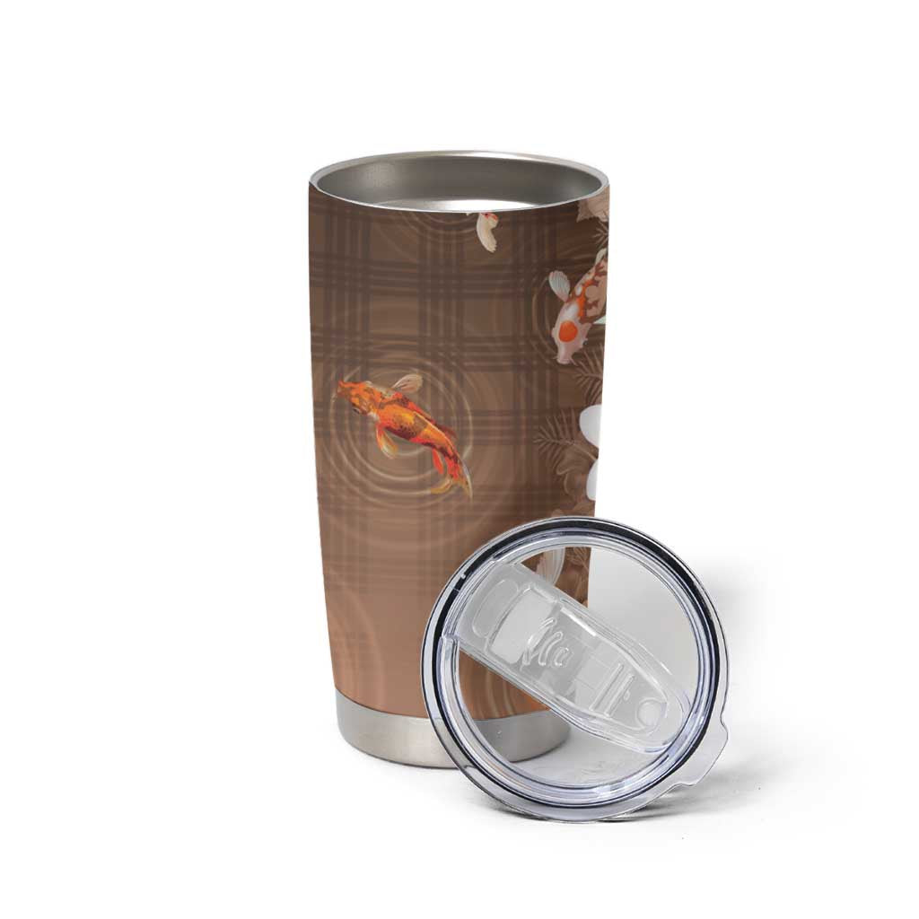 Hawaii And Japan Tumbler Cup Plumeria Lei With Koi Fish Beige - Polynesian Pride
