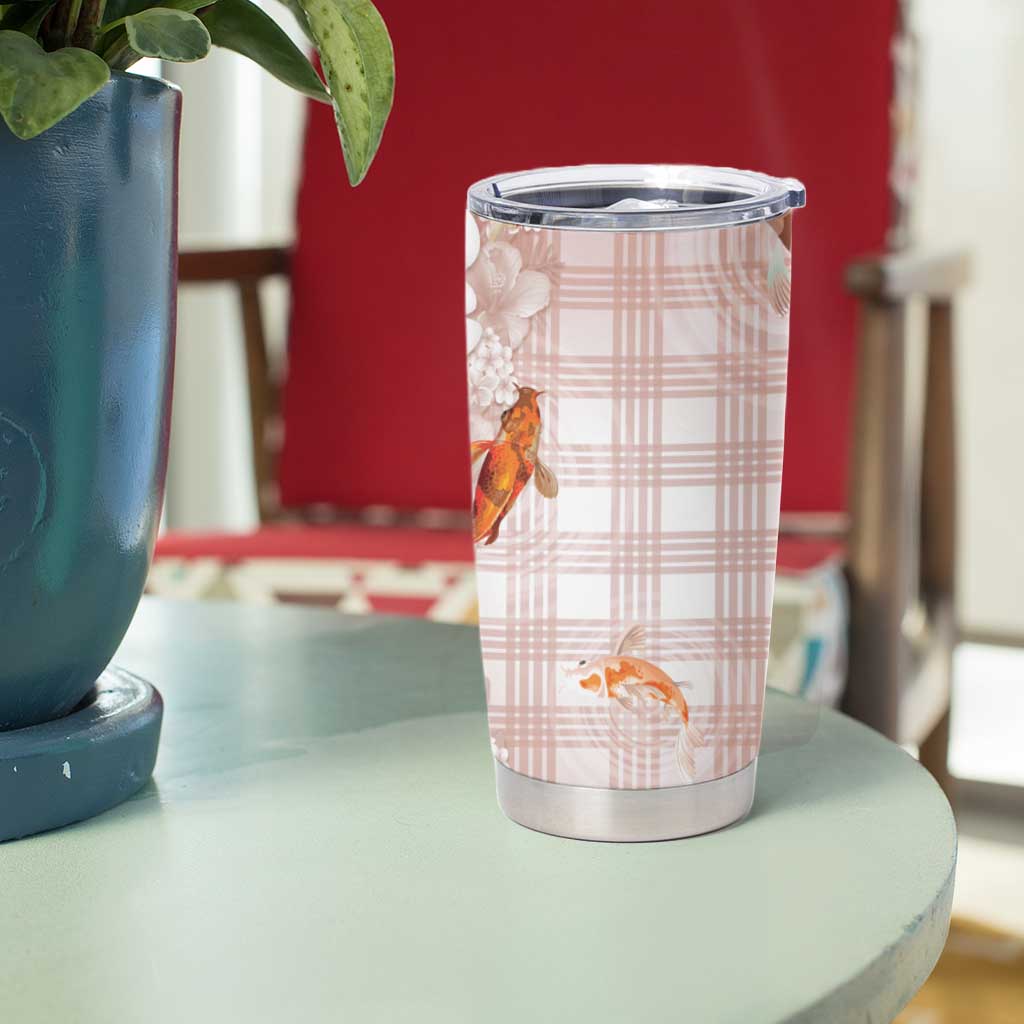 Hawaii And Japan Tumbler Cup Plumeria Lei With Koi Fish Beige - Polynesian Pride