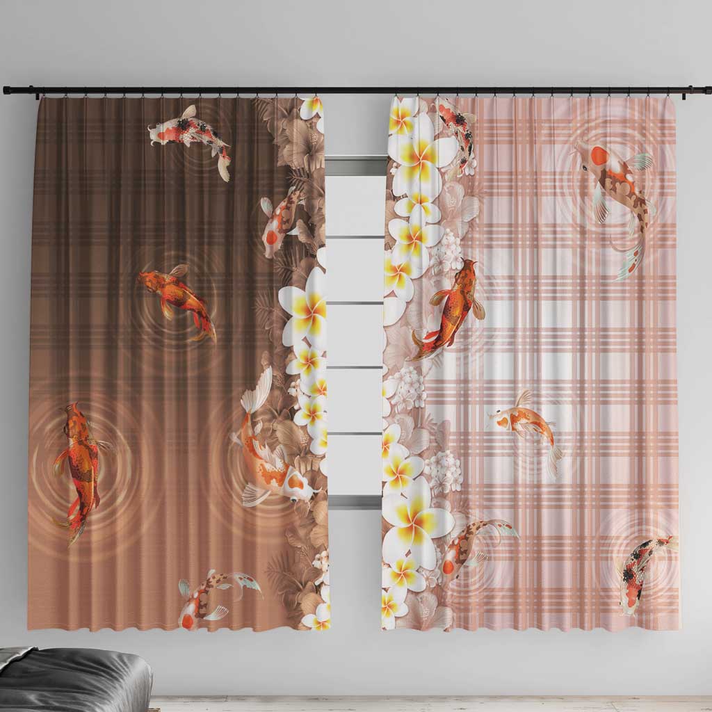 Hawaii And Japan Window Curtain Plumeria Lei With Koi Fish Beige - Polynesian Pride