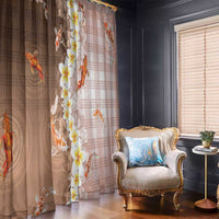 Hawaii And Japan Window Curtain Plumeria Lei With Koi Fish Beige - Polynesian Pride