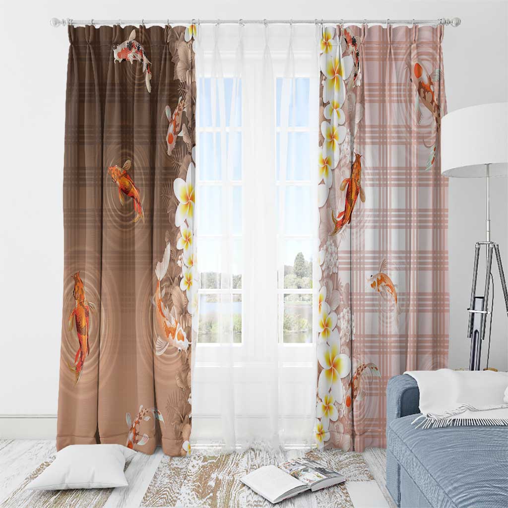 Hawaii And Japan Window Curtain Plumeria Lei With Koi Fish Beige - Polynesian Pride