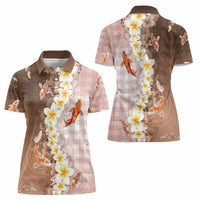 Hawaii And Japan Women Polo Shirt Plumeria Lei With Koi Fish Beige - Polynesian Pride