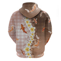 Hawaii And Japan Zip Hoodie Plumeria Lei With Koi Fish Beige - Polynesian Pride