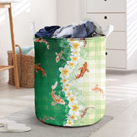 Hawaii And Japan Laundry Basket Plumeria Lei With Koi Fish Green - Polynesian Pride