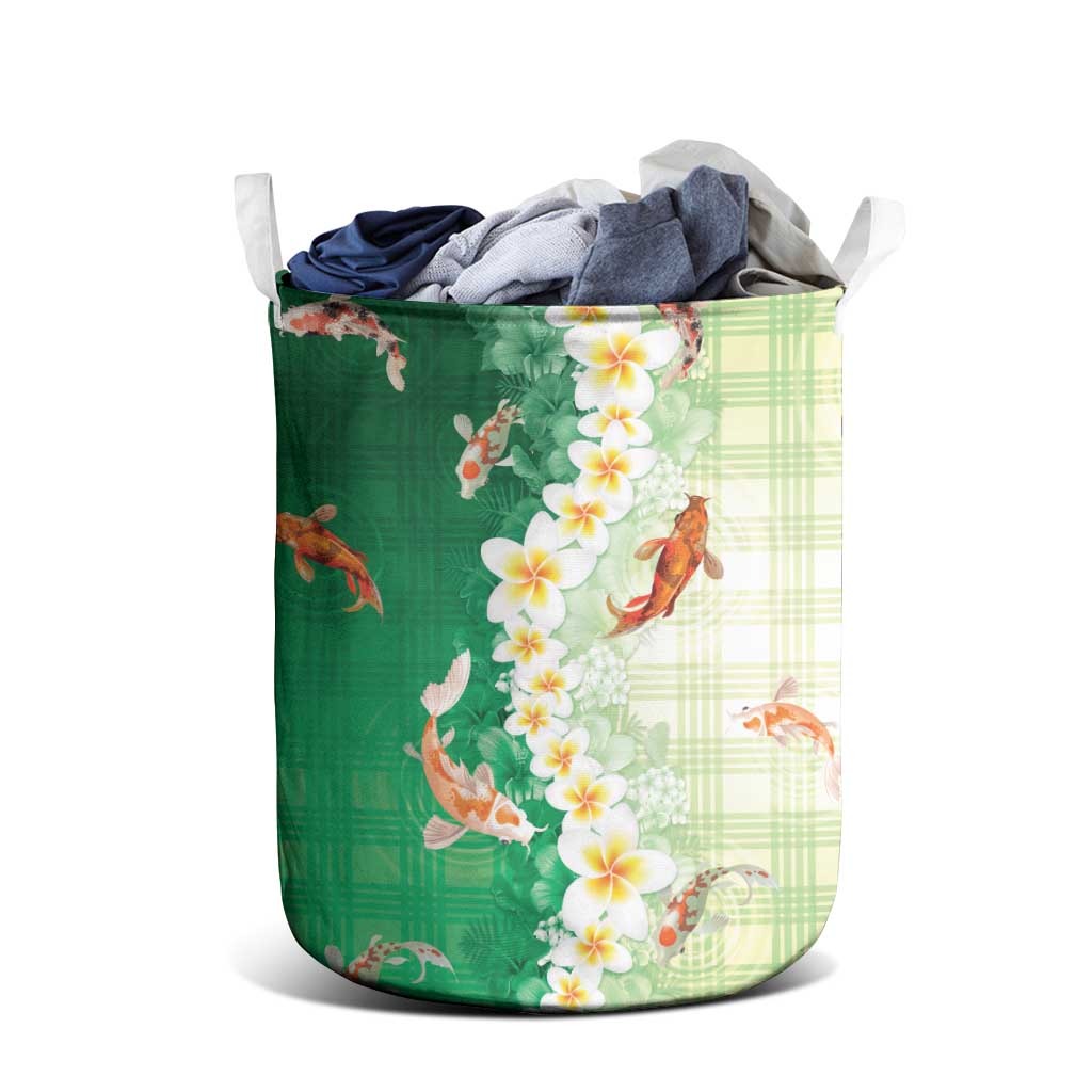 Hawaii And Japan Laundry Basket Plumeria Lei With Koi Fish Green - Polynesian Pride
