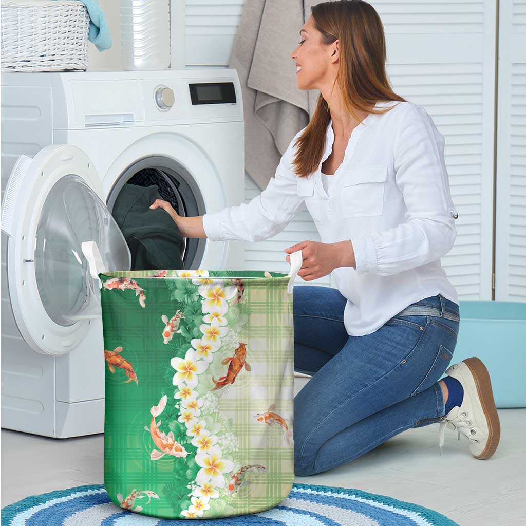 Hawaii And Japan Laundry Basket Plumeria Lei With Koi Fish Green - Polynesian Pride