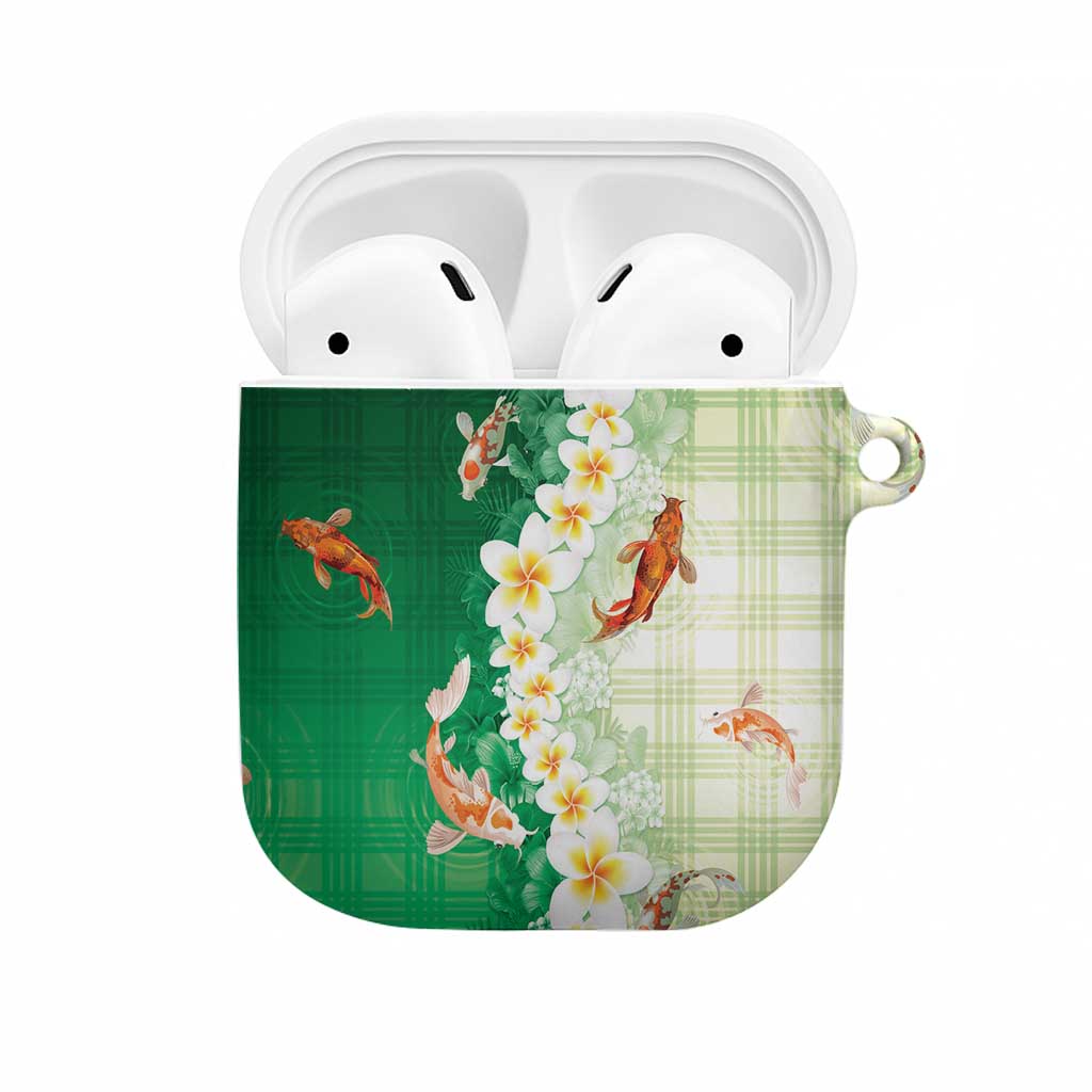 Hawaii And Japan AirPods Case Plumeria Lei With Koi Fish Green - Polynesian Pride