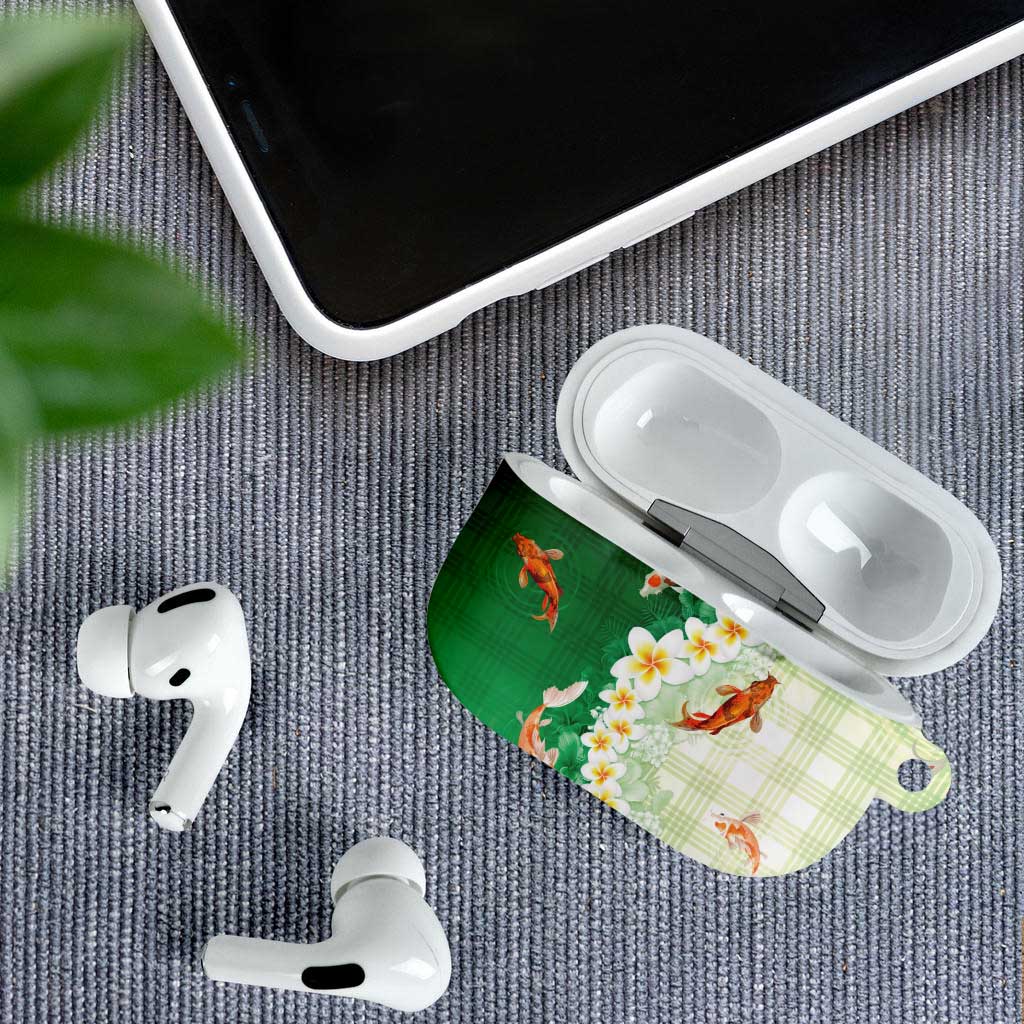 Hawaii And Japan AirPods Case Plumeria Lei With Koi Fish Green - Polynesian Pride
