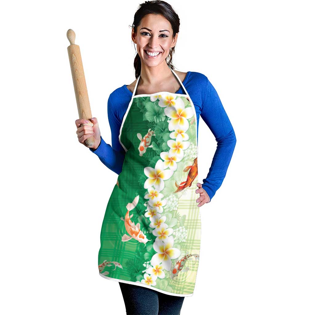 Hawaii And Japan Apron Plumeria Lei With Koi Fish Green - Polynesian Pride