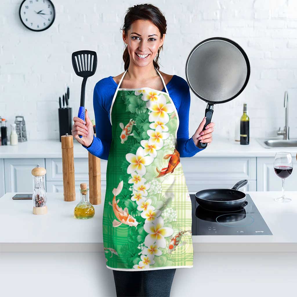 Hawaii And Japan Apron Plumeria Lei With Koi Fish Green - Polynesian Pride