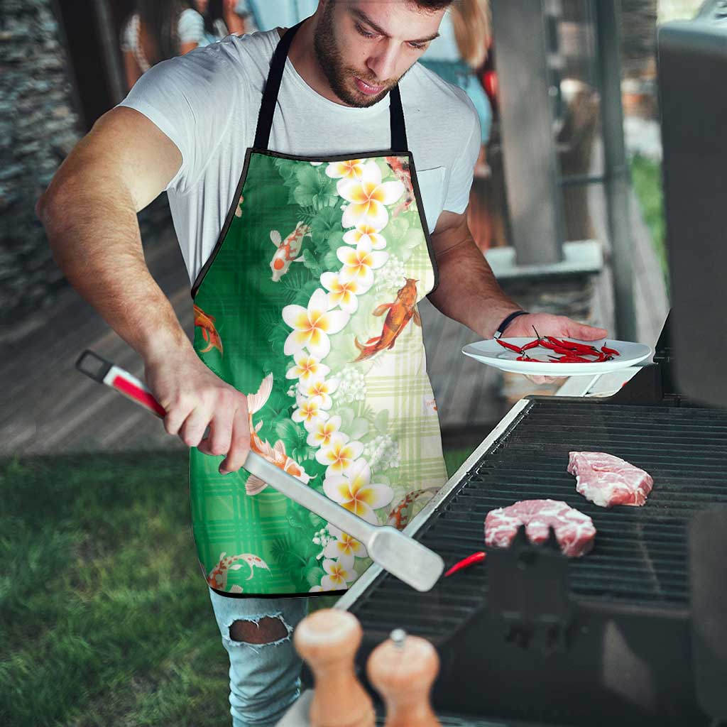 Hawaii And Japan Apron Plumeria Lei With Koi Fish Green - Polynesian Pride