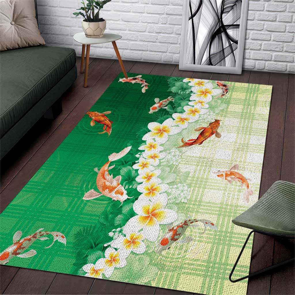 Hawaii And Japan Area Rug Plumeria Lei With Koi Fish Green - Polynesian Pride