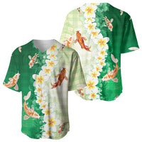 Hawaii And Japan Baseball Jersey Plumeria Lei With Koi Fish Green - Polynesian Pride